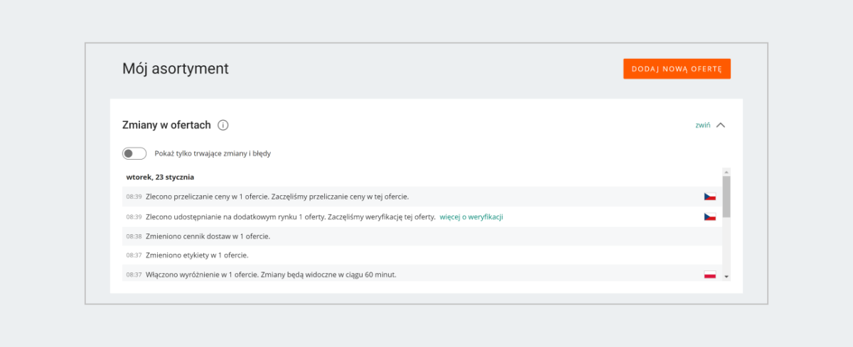zmiany w ofertach