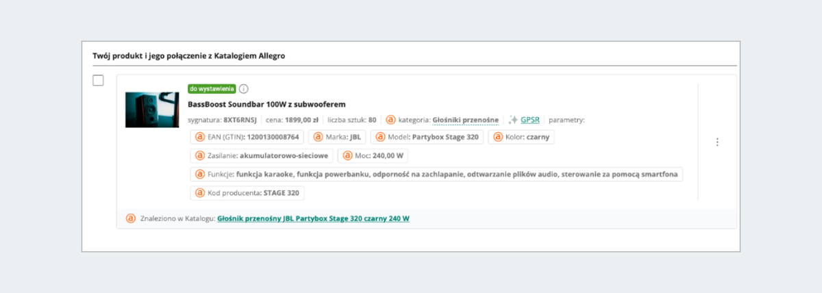 zrzut z ekranu: widok pojedynczej oferty ze statusem: oferta lub szkic istnieje