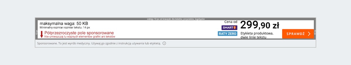 przykład reklamy banerowej; marginesy; kwota produktu