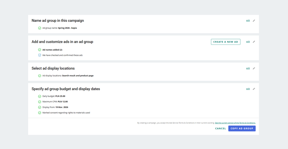 screenshot: copying ad groups