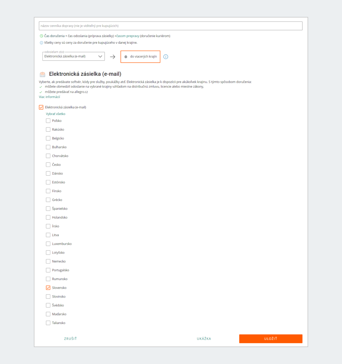 Elektronická zásielka (e-mail) v cenníku doručenia