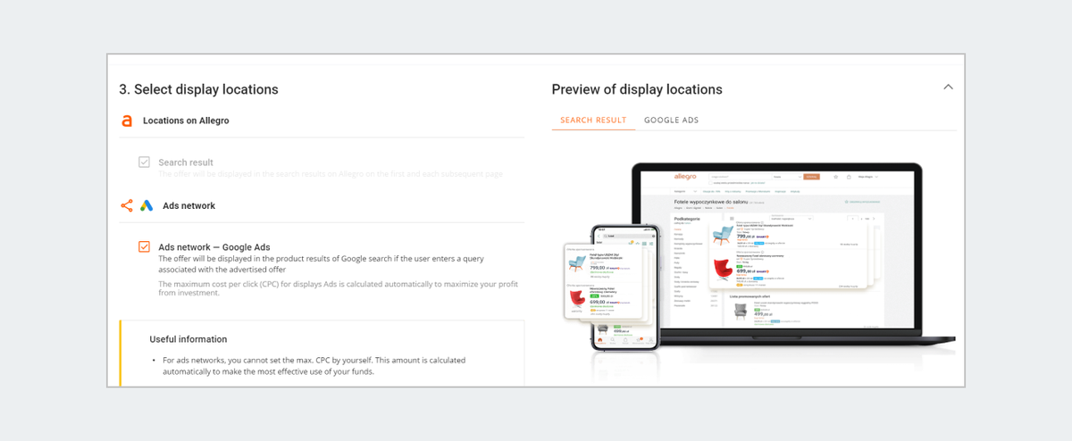 Select display locations