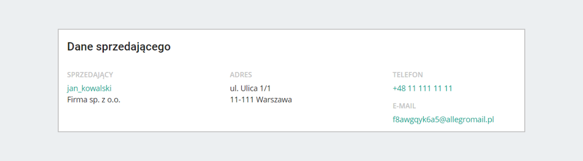 Dane sprzedającego