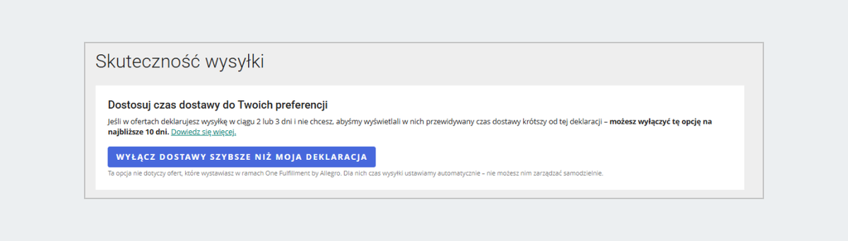 Widok sekcji Dostosuj czas dostawy do Twoich preferencji. 