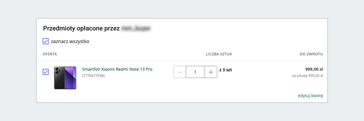 Zwrot za określoną liczbę sztuk