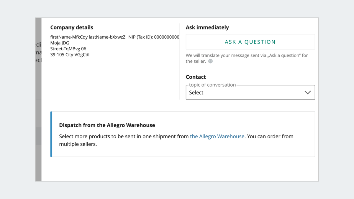About seller section with Allegro Warehouse information.png