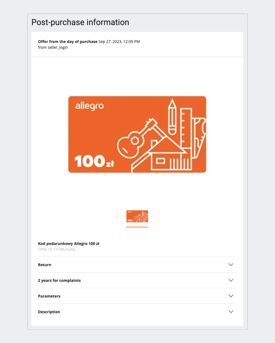 Post-purchase information
