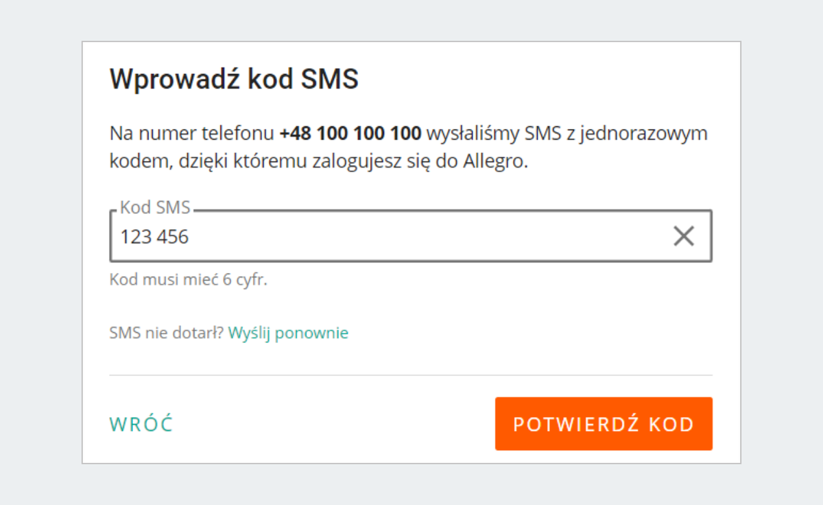 Wprowadź kod SMS