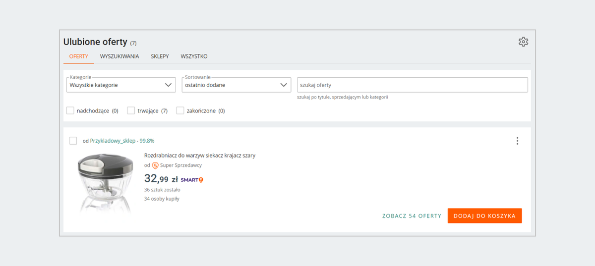 Zakładka Ulubione oferty