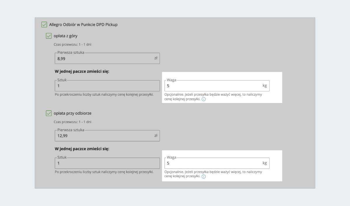 Maksymalna waga paczki