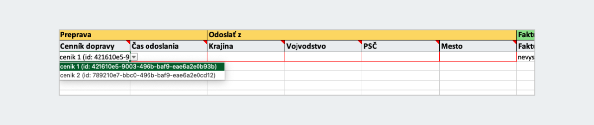Príklad bunky s rozbaľovacím zoznamom v súbore Allegro