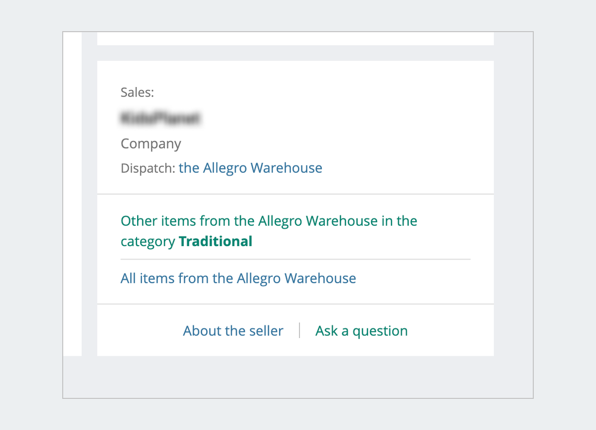 Information about the Allegro Warehouse next to about the seller section.png