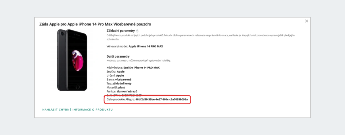 číslo produktu Allegro
