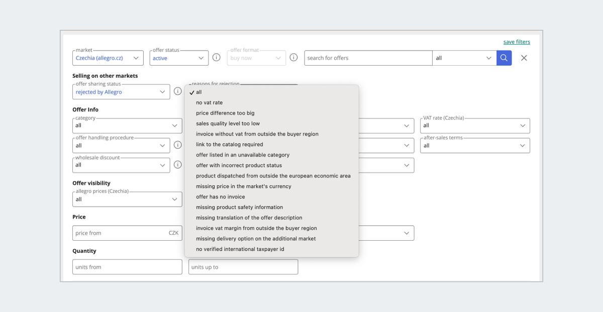 List of reasons for rejection in other marketplaces in my assortment filters.png