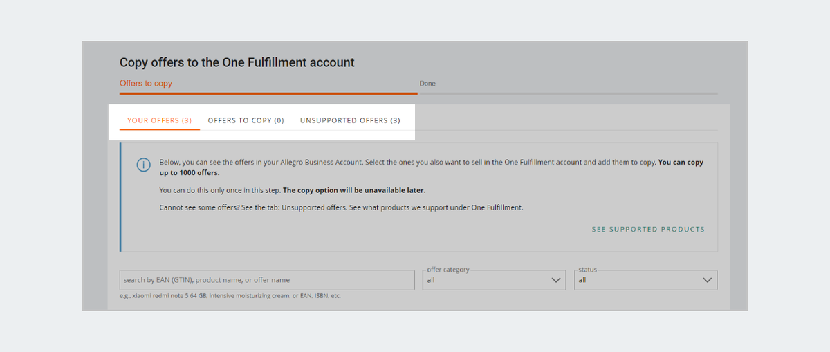 copy offers to the one fulfillment account