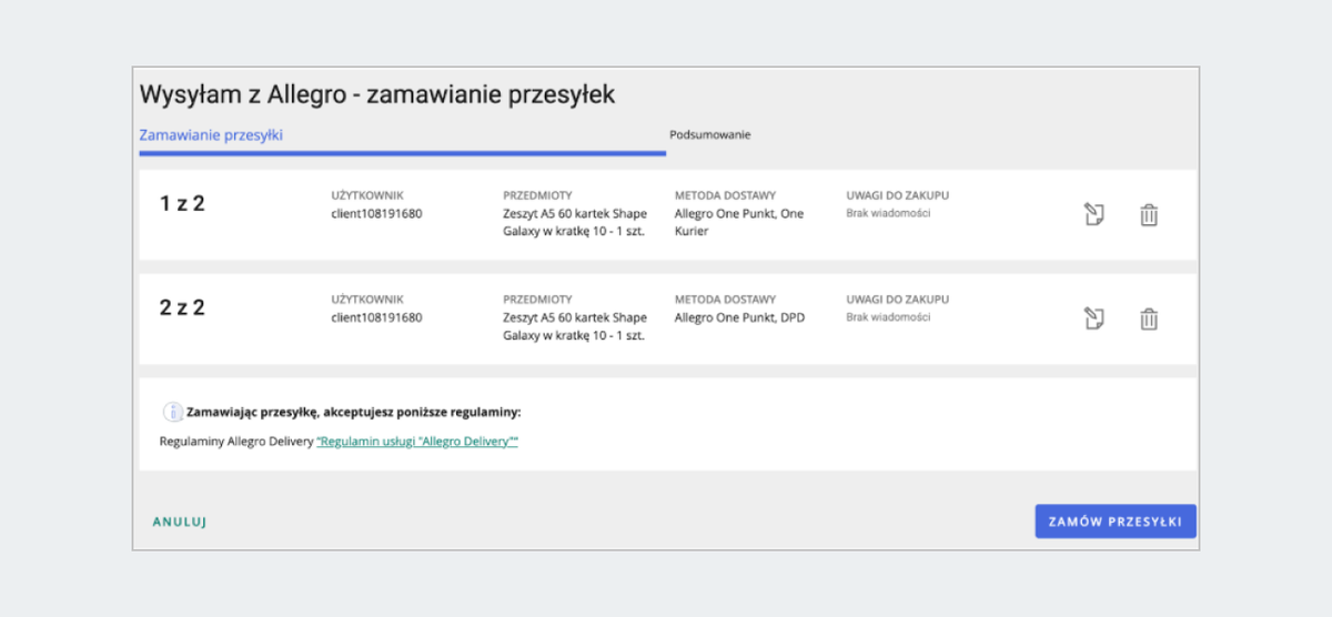 zrzut ekranu z krokami zamawiania przesyłek.png
