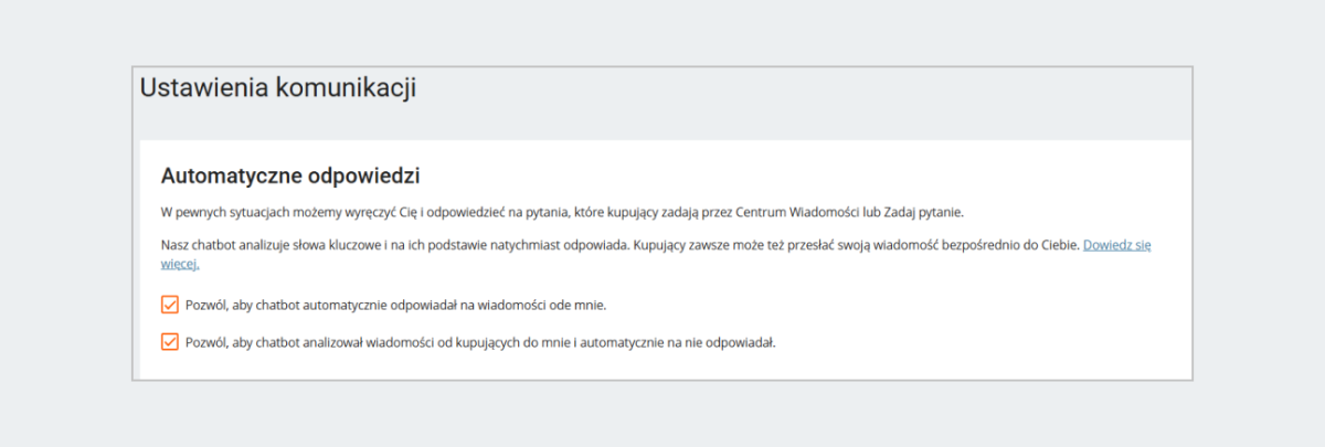 zrzut ekranu: okno Ustawienia komunikacji. automatyczne odpowiedzi