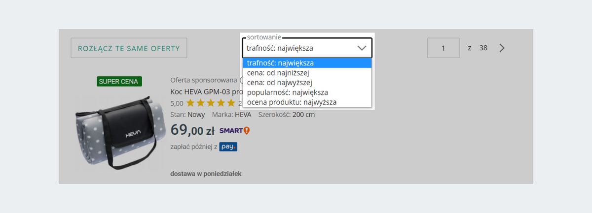 opcje sortowania produkty2x