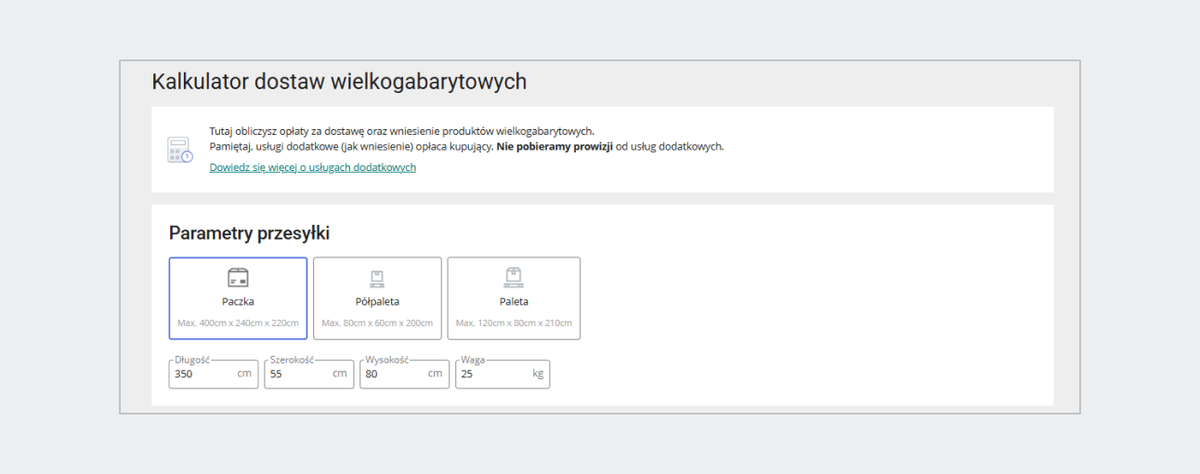Kalkulator dostaw wielkogabarytowych