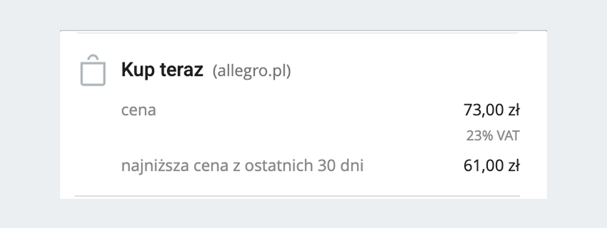 informacja o najniższej cenie z ostatnich 30 dni