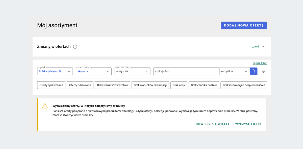 moj asortyment - zmiany w ofertach