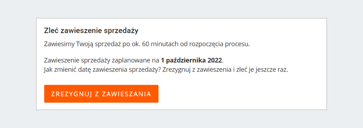 Zrezygnuj z zawieszenia sprzedaży