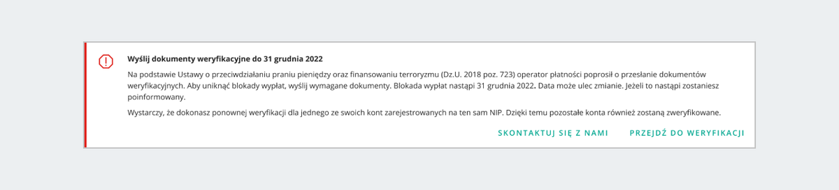 Komunikat - potrzebna ponowna weryfikacja konta