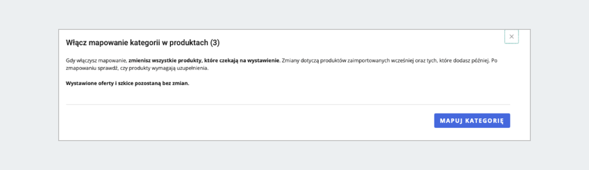 zrzut ekranu: widok z zakładki z przyciskiem, dzięki któremu można włączyć mapowanie kategorii