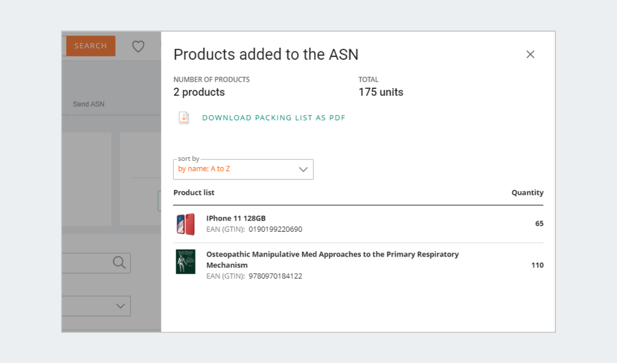 Products added to the ASN