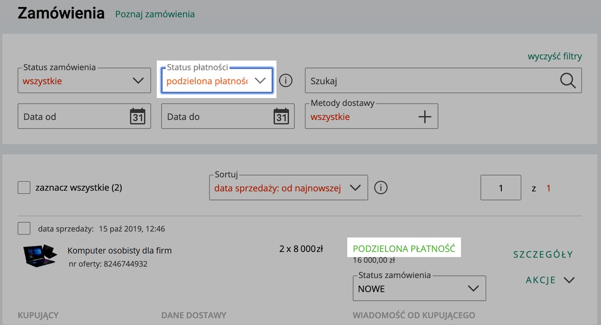 podzielona płatność