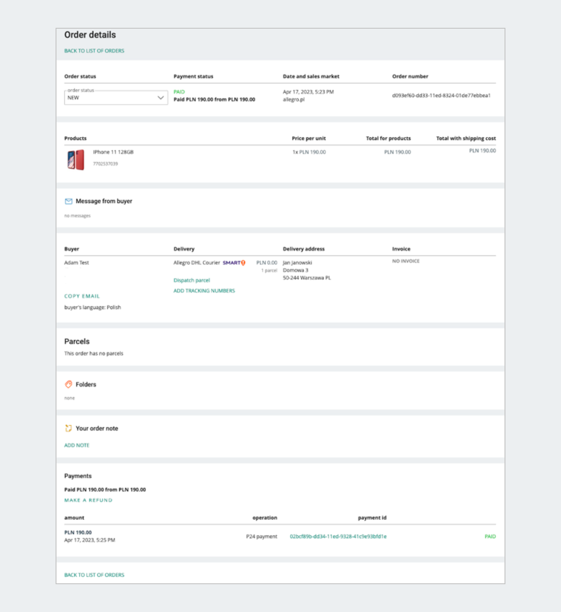 order details