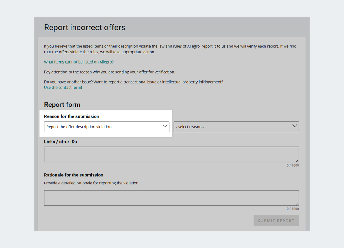 report incorrect offer through form