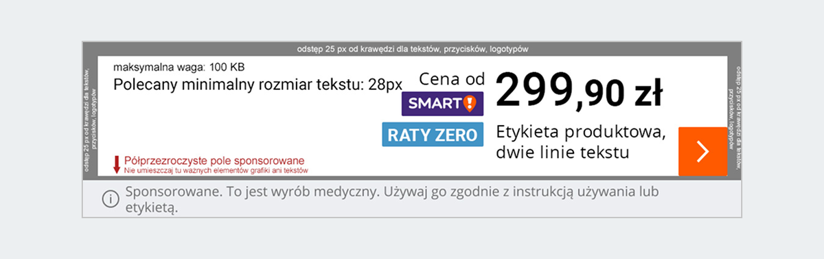 przykład reklamy banerowej; mweb; kwota; napis sponsorowane to jest wyrób medyczny