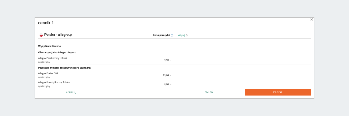 cennik dostaw podgląd