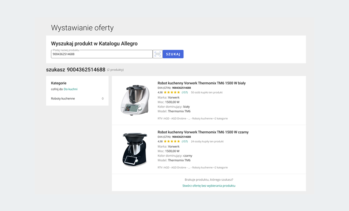 wybór produktu z listy