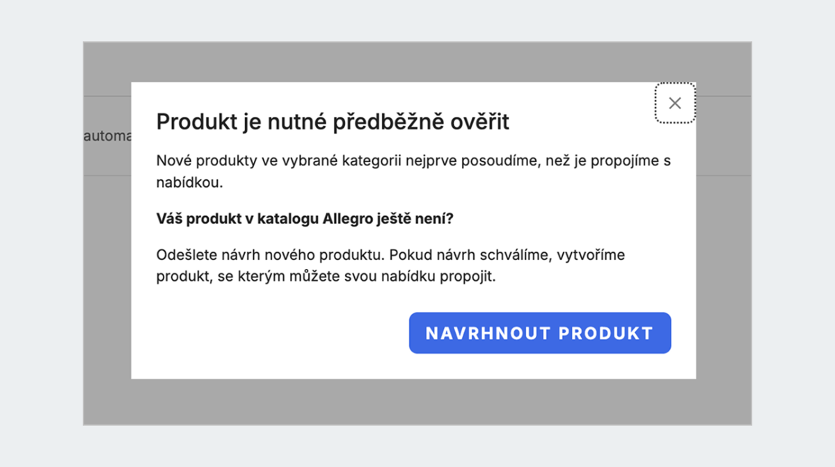 vyskakovaci okno, ktere se objevi po pri pridani produktu do uzamcene kategorie