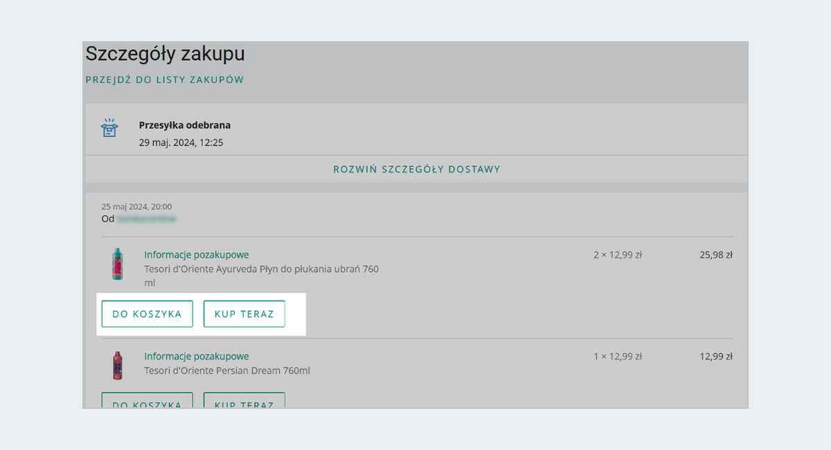 kup ponownie wybrany produkt