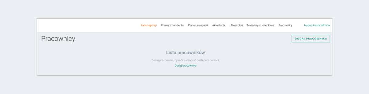 zrzut ekranu - panel agencji pracownicy Aby dodać pracownika kliknij w przycisk dodaj pracownika