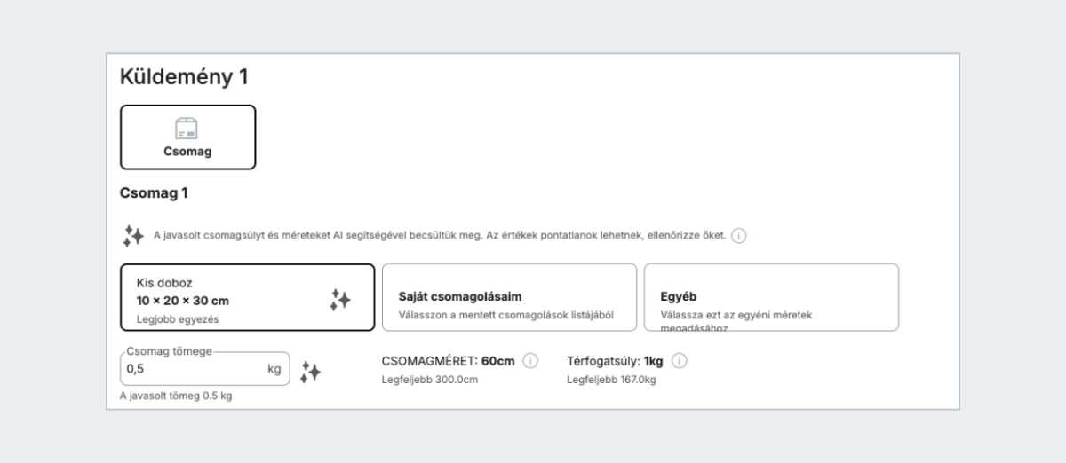saved packaging screen with disclaimer that suggestion is made based on AI in Hungarian