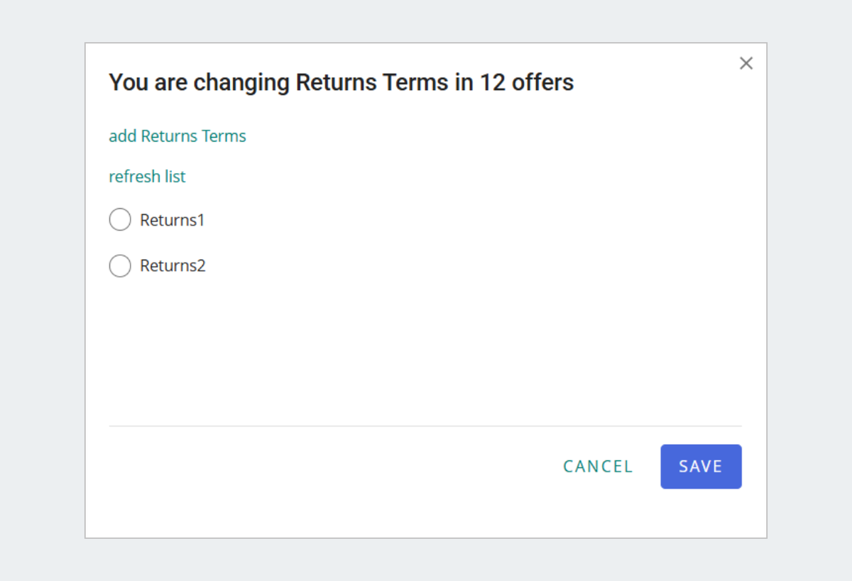 Changing returns terms in offer
