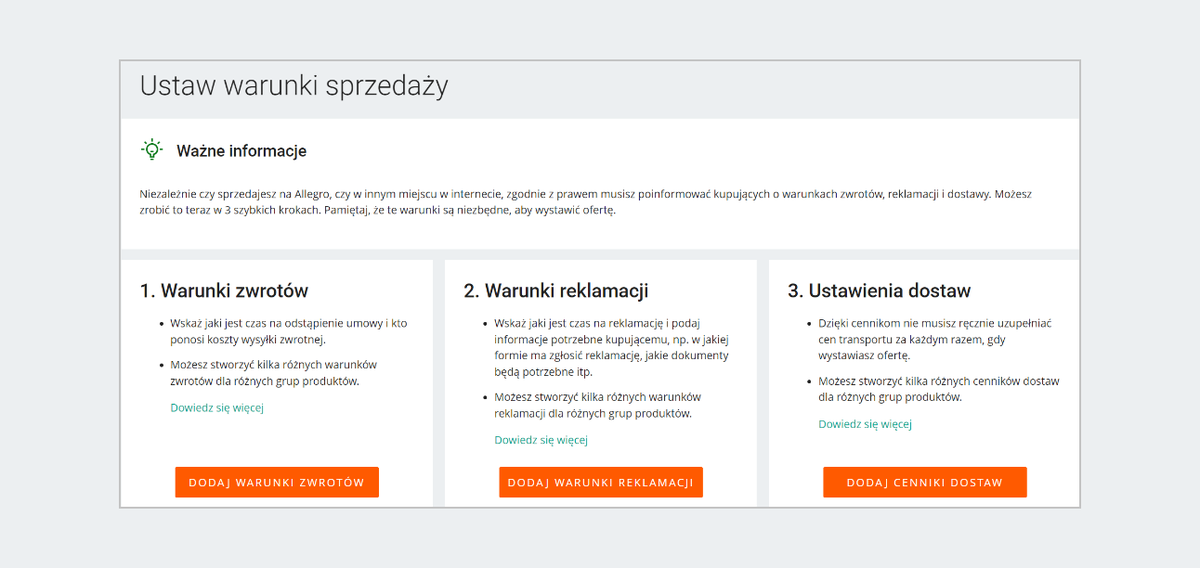 Ustaw warunki sprzedaży