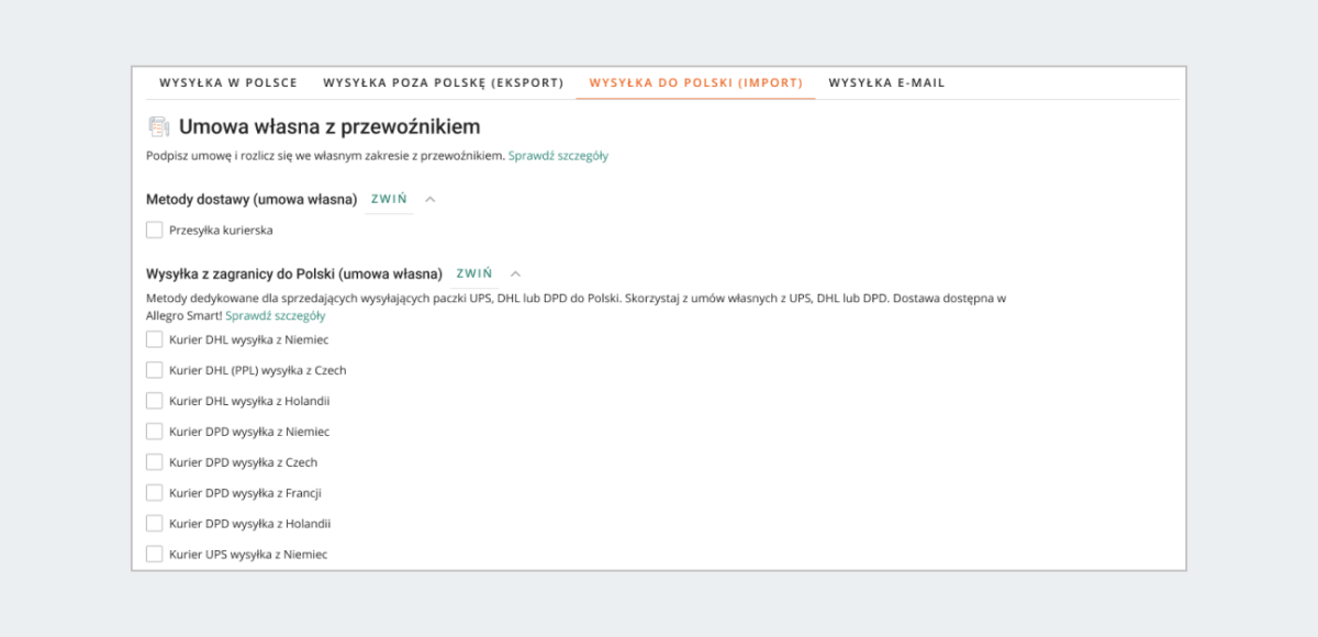 wysylka do polski import