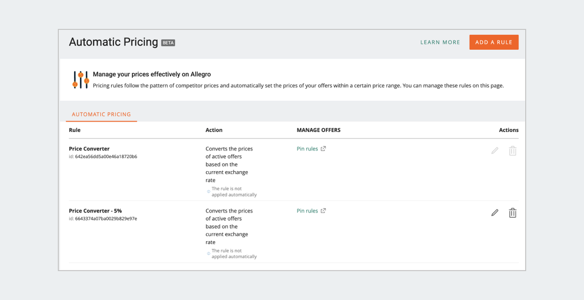 The Automatic Pricing tab