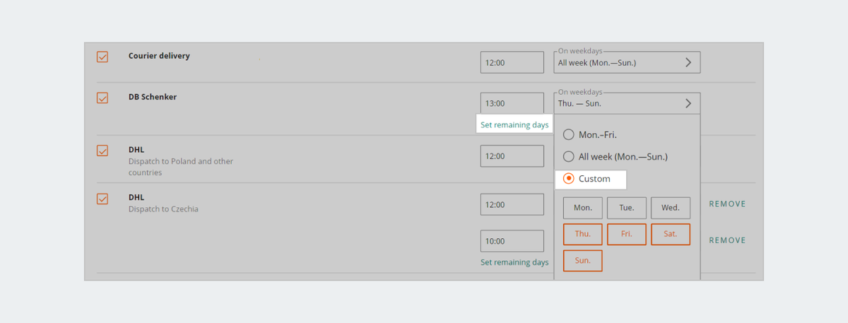 Allegro Delivery - custom settings