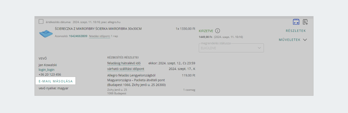 e-mail másolása