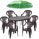 КОМПЛЕКТ 6+1+ЗОНТИК БОЛЬШОЙ СТОЛ И СТУЛЬЯ, КОРИЧНЕВЫЙ САД