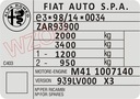 PLATE / STICKER INFORMATION CODE ALFA ROMEO 