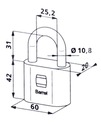 BARREL 60 oceľový visiaci zámok 0KFP0BA6000.89230B Ďalšie informácie Odolnosť voči poveternostným vplyvom