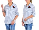 648 РУБАШКА ЖЕНСКАЯ В ПОЛОСКУ С ЦВЕТОЧНОЙ НАШИВКОЙ