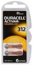 6 x Baterie słuchowe 312 PR41 Duracell ActivAir